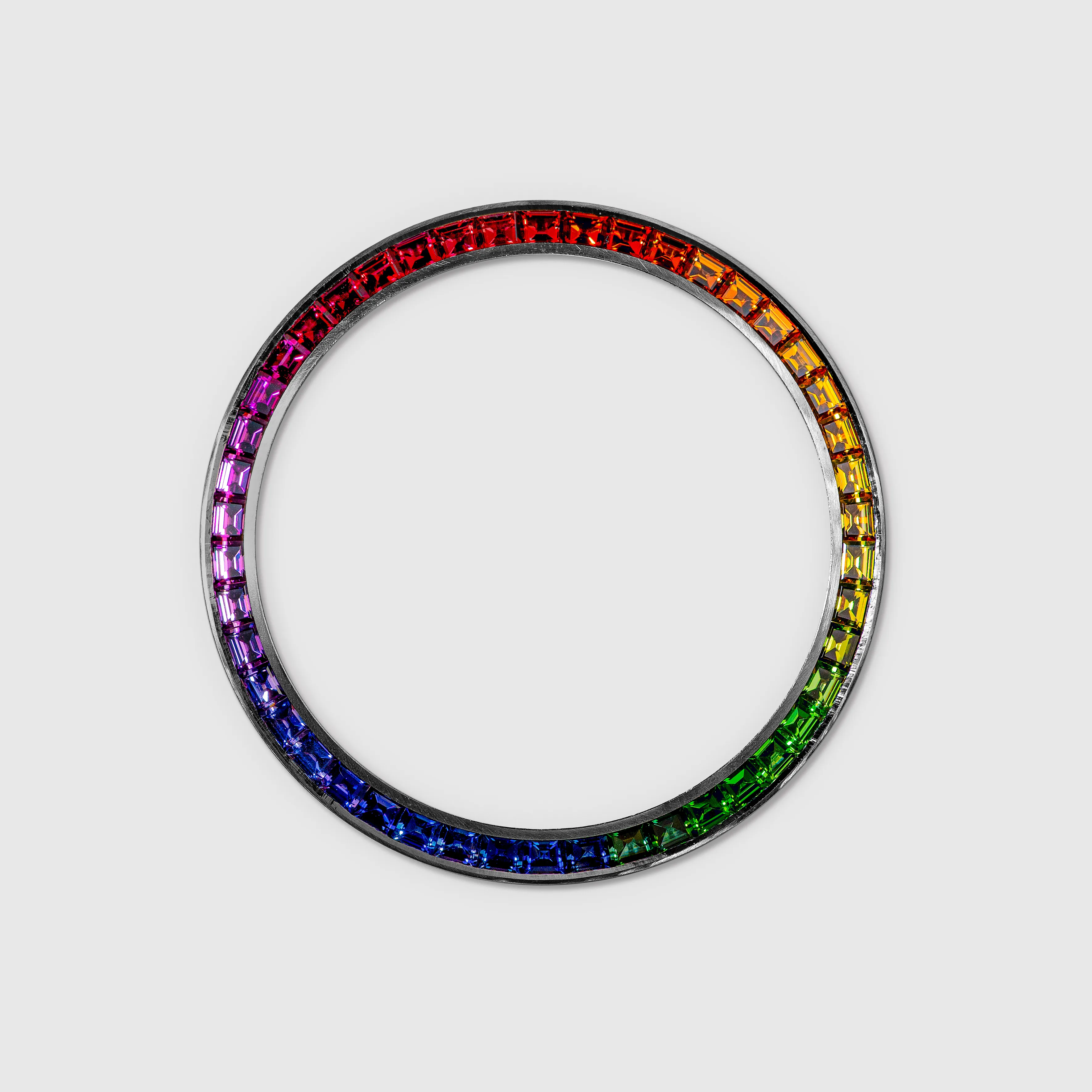 Rainbow gem-set bespoke watch, 276 stones in a continuous gradient on black DLC — Alter Geneva, Swiss atelier