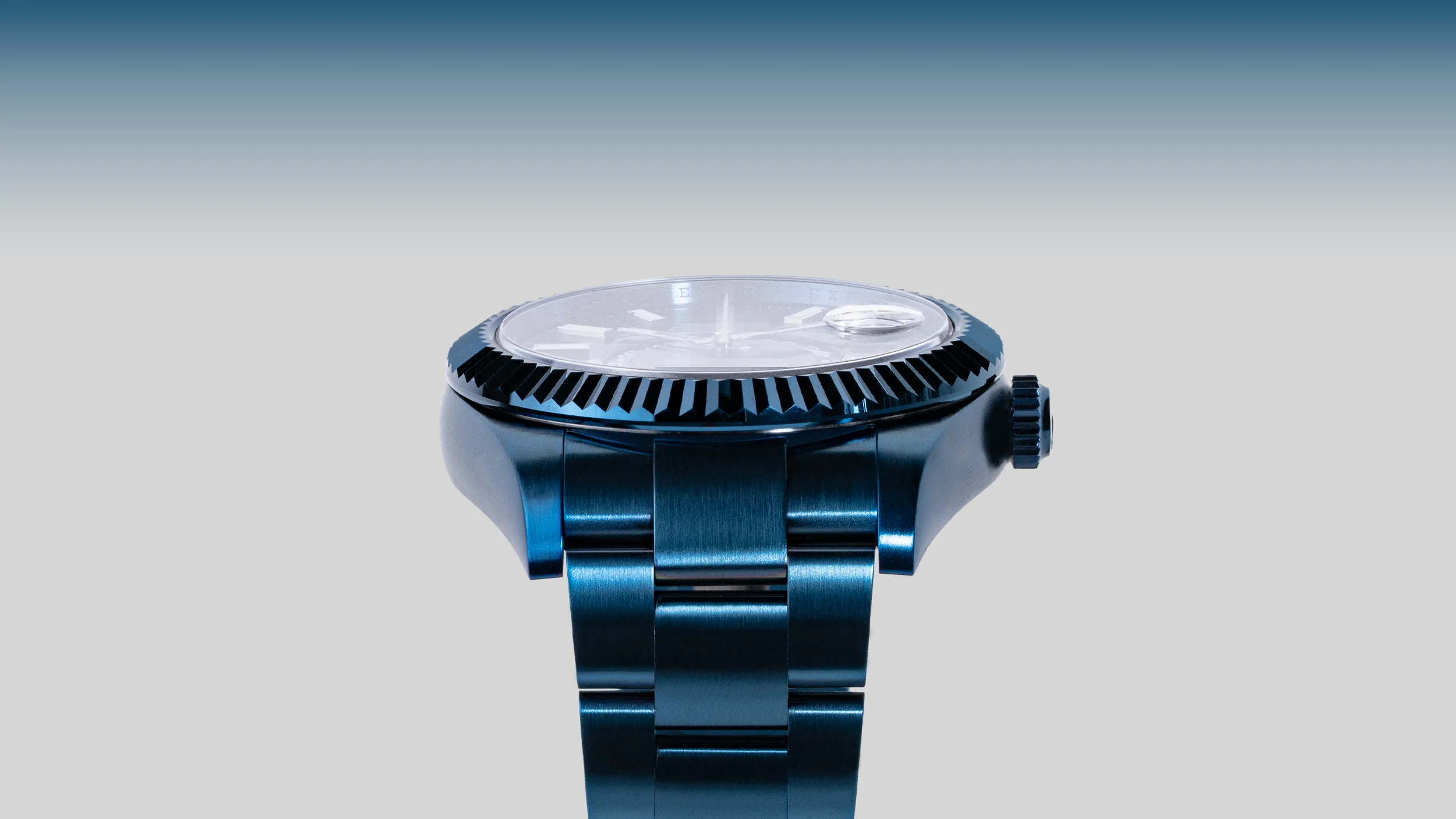 Deep blue DLC bespoke watch with matching case and bracelet — Alter Geneva, Swiss atelier