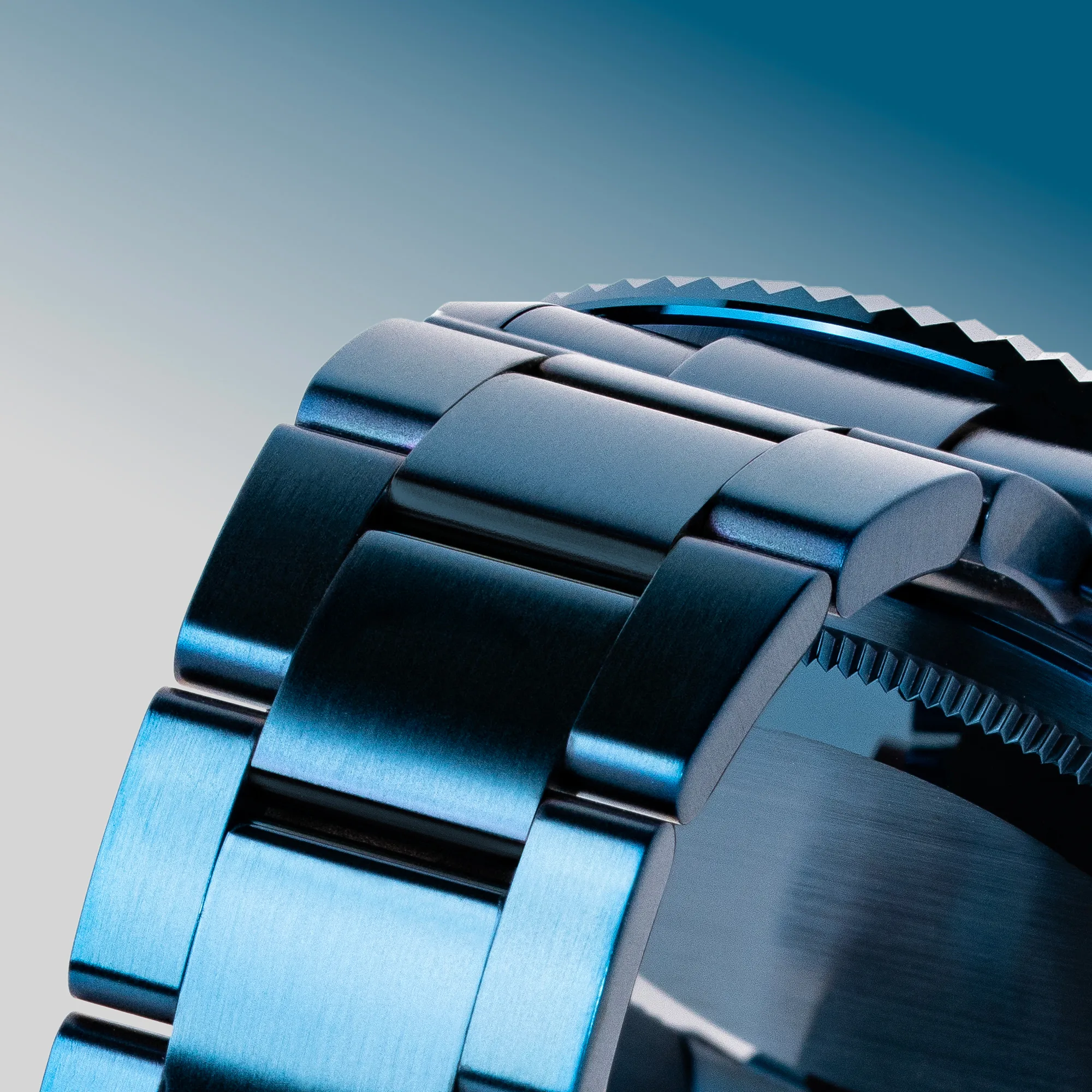 Deep blue DLC bespoke watch with matching case and bracelet — Alter Geneva, one-of-a-kind commission