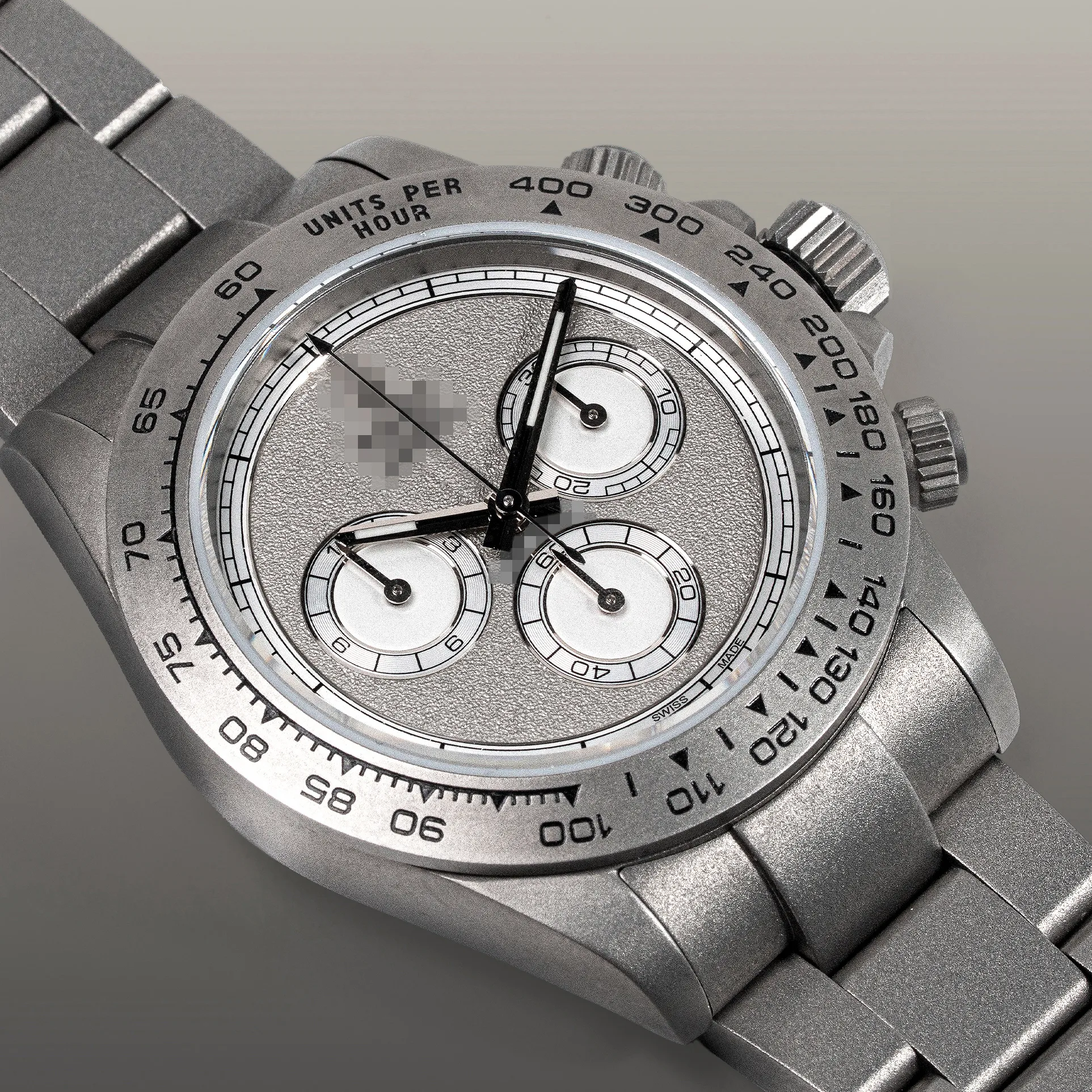 Titanium bespoke chronograph with grained dial and diamond-polished angles — Alter Geneva, hand-finished in Switzerland