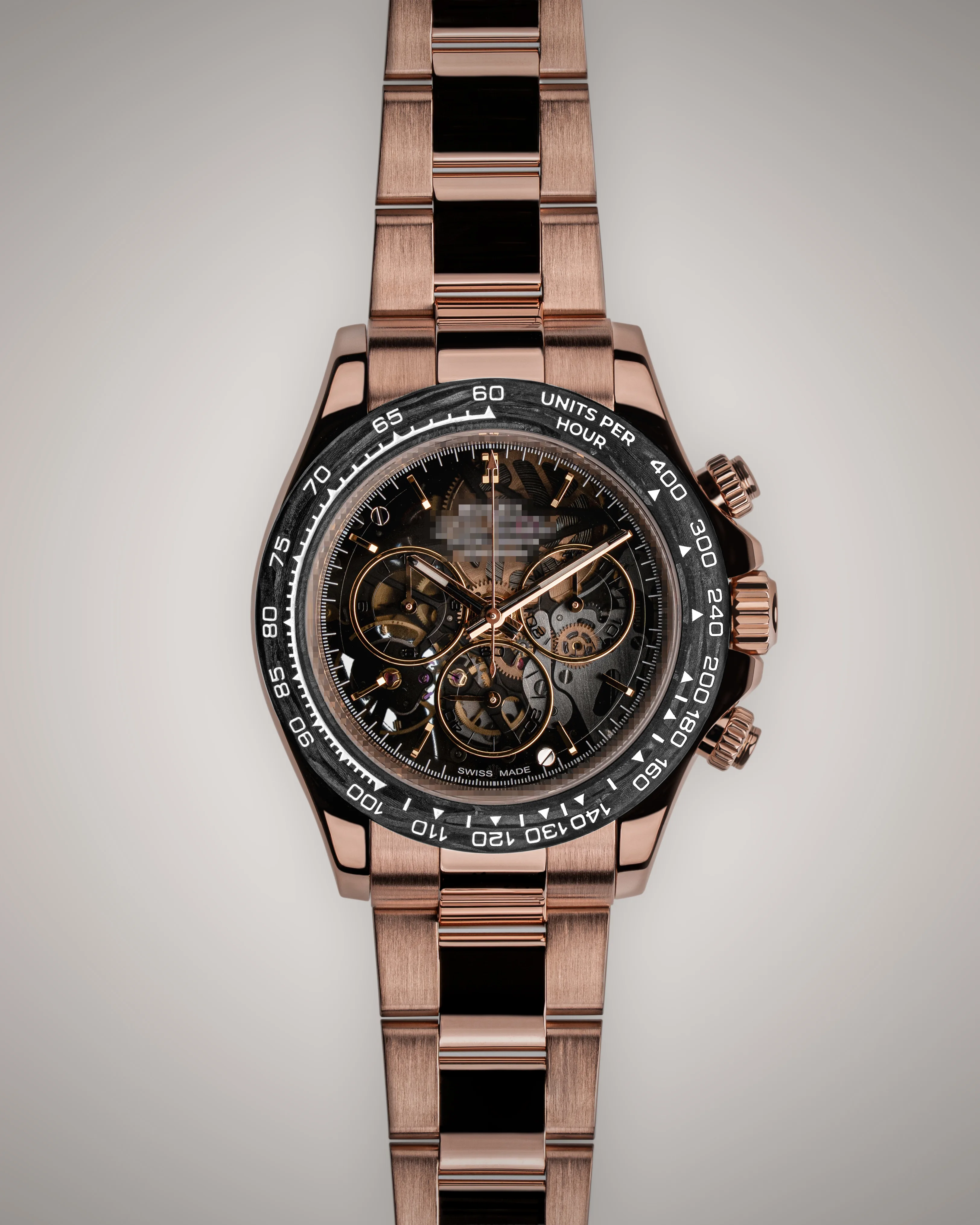 Skeletonized bespoke chronograph in rose gold — Alter Geneva