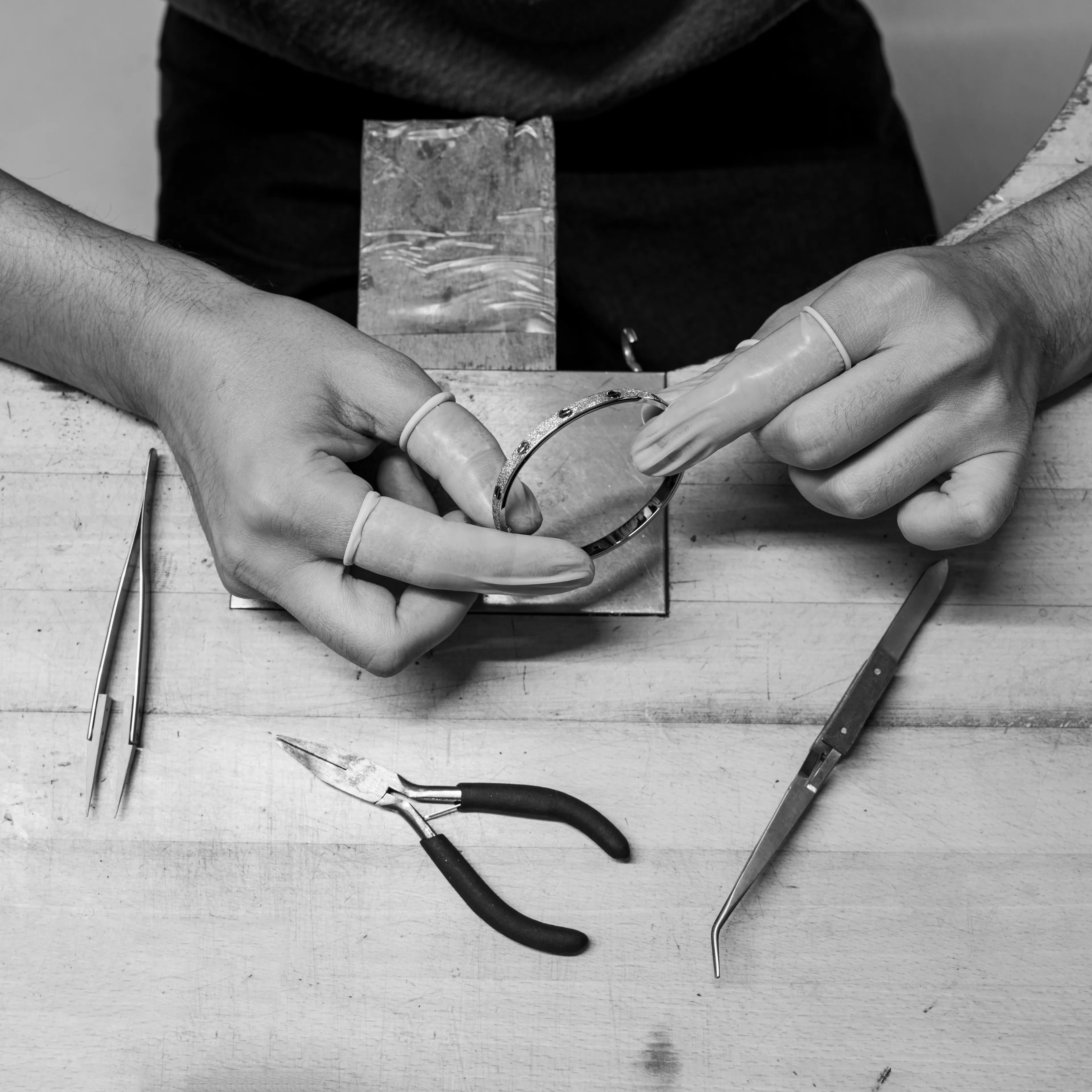 Hand-hammered bespoke watch bracelets, each individually textured — Alter Geneva, one-of-a-kind commission
