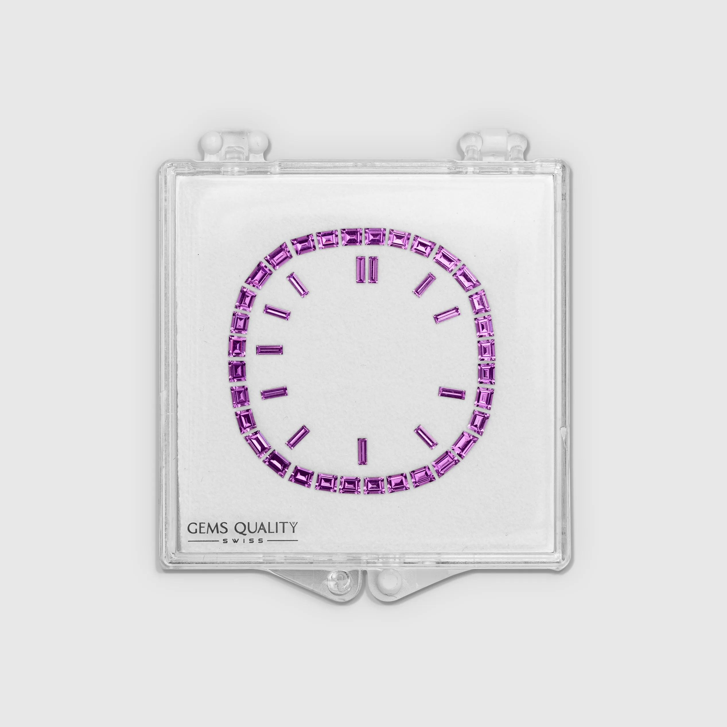 Pink sapphire bespoke watch set with 44 baguette stones and a custom pink dial — Alter Geneva, one-of-a-kind commission