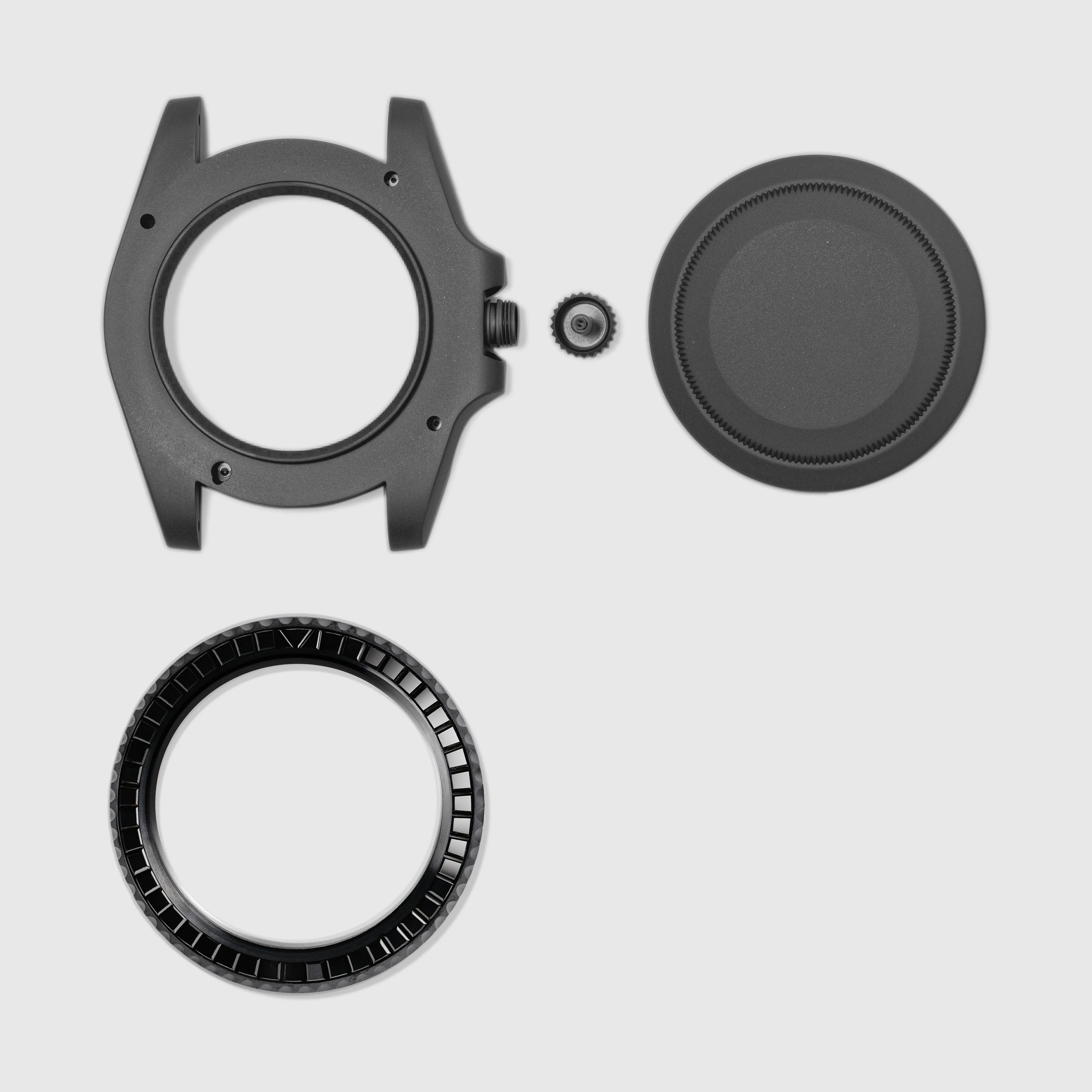 Gray DLC bespoke watch with black diamond-set bezel and grained black dial — Alter Geneva, one-of-a-kind commission