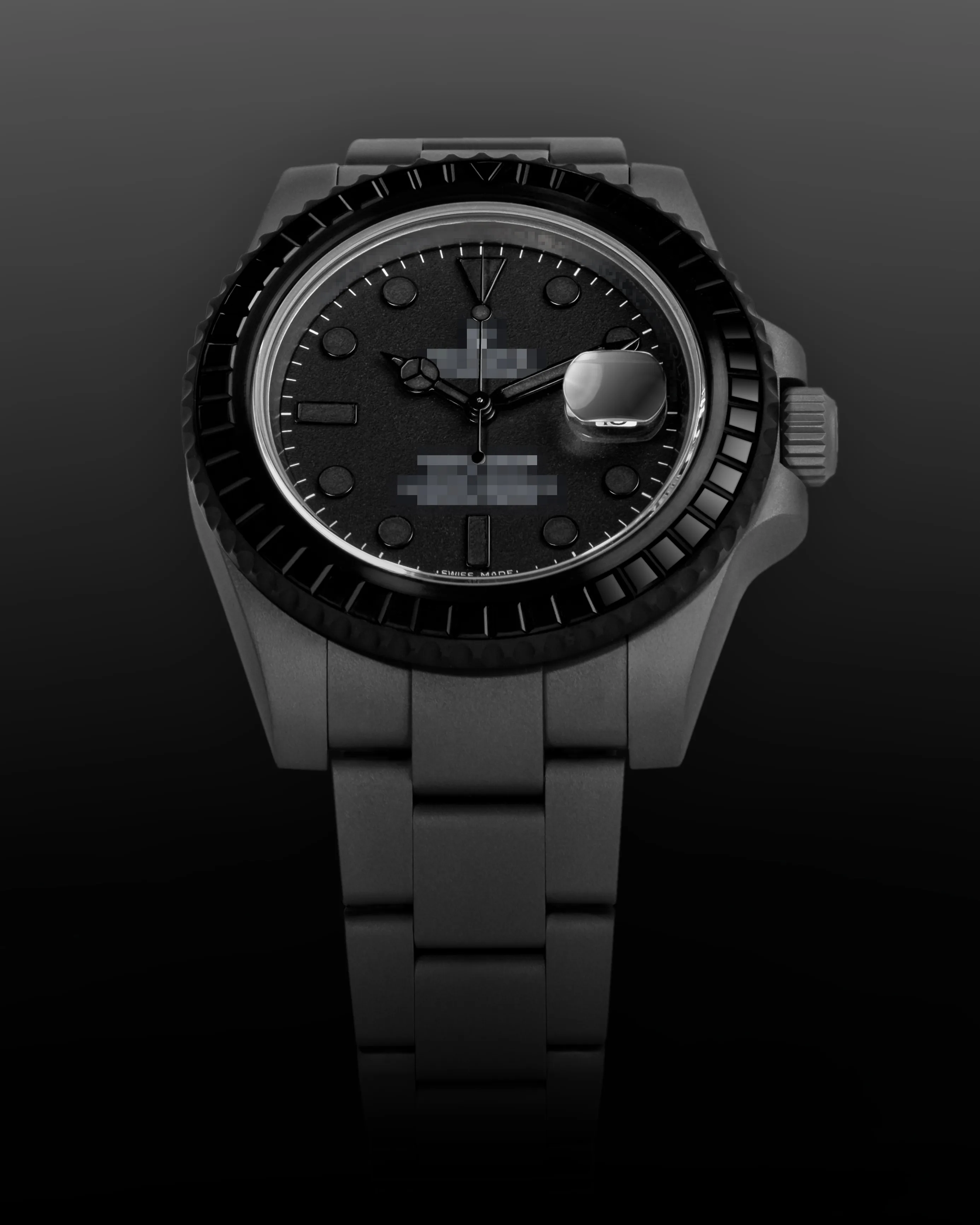 aGray DLC bespoke watch with black diamond-set bezel and grained black dial — Alter Geneva, Swiss atelier